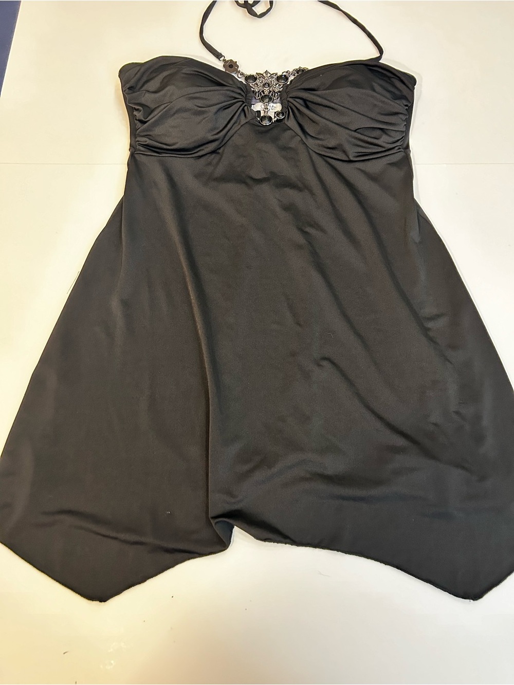 Thin Strapped Black Embellished Bust Top
